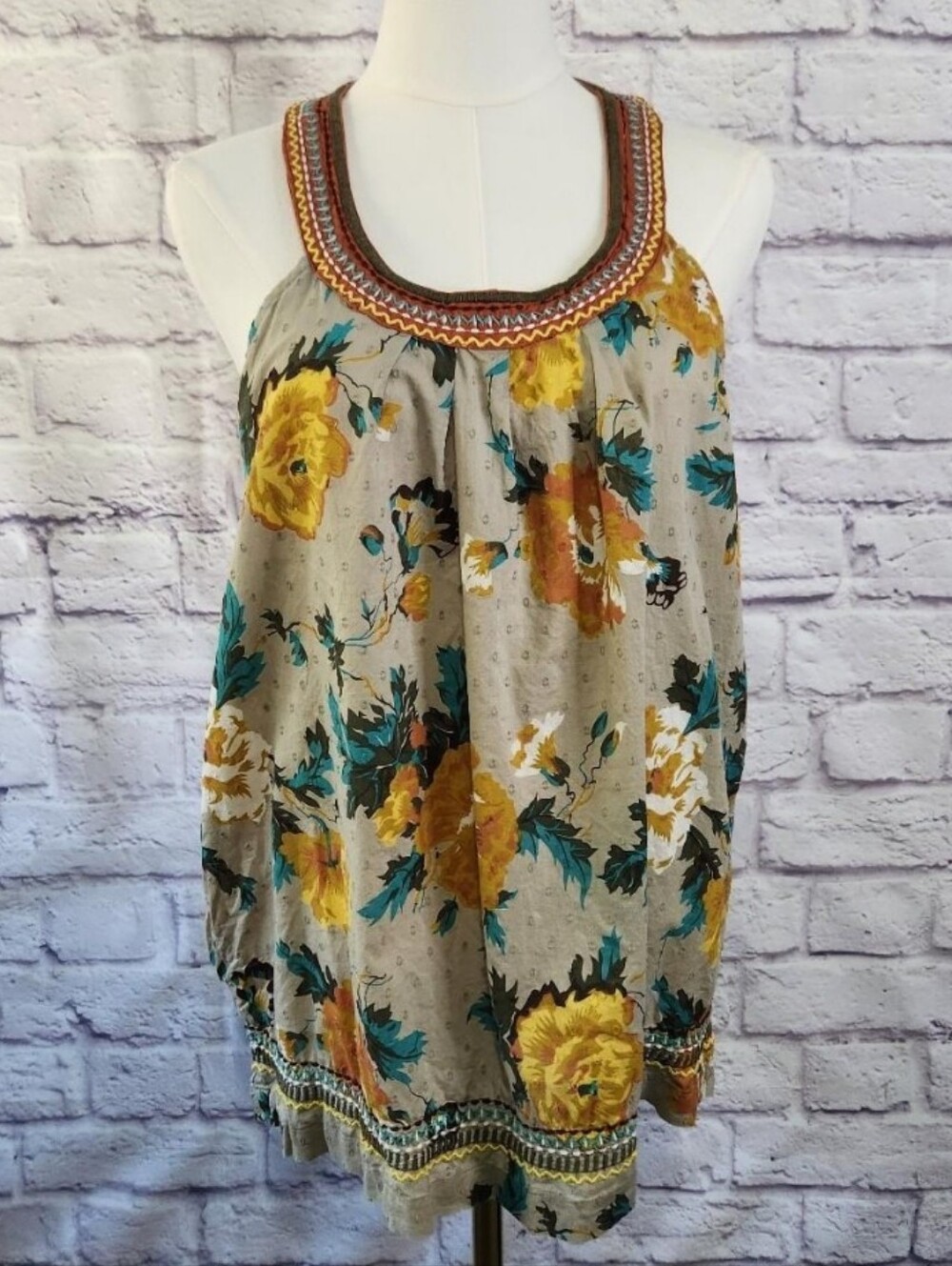 American Rag Cie Floral Embroidered Cotton  Halter Tank Top Womens Large
